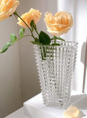 水晶花瓶方形家居装饰品轻奢摆件插花器巴卡璀璨透明水养玻璃花瓶
