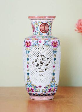 景德镇陶瓷花瓶石榴花瓶装饰品青花瓷剪纸中国风家居客厅博古架装