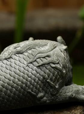 镇水兽蓝色砂岩中国园林庭院摆件茶宠物室内鱼缸装饰盆景公园石雕