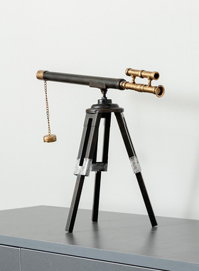 复古怀旧铁皮三脚架望远镜办公室桌面装饰摆件样板间橱窗陈列道具