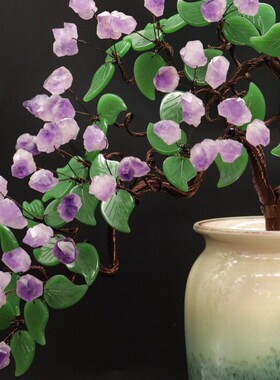 紫水晶发财树黄水晶摇钱树家居摆件客厅玄关酒柜店铺开业乔迁送礼