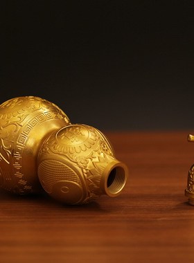 纯黄铜葫芦摆件葫芦镇宅开口开盖葫芦招财物件空T心挂件号家居摆