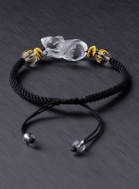 天然白水晶老鼠手链 白水晶鼠来E宝手链 招财开运男女款手链