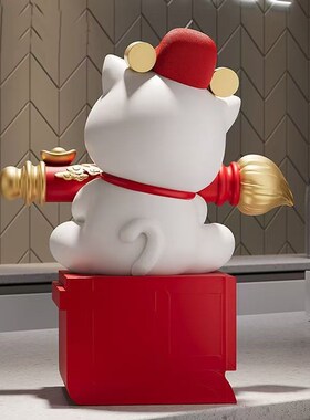 大笔招财猫摆件国风乔迁开业礼物店铺新中式客厅玄关公司装饰摆设