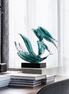 别墅欧式玄关桌面招财p摆件售楼处大厅酒店前台仿琉璃透明浪花雕