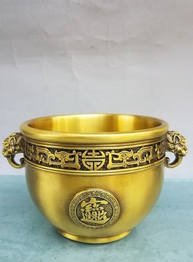 纯铜加厚五福聚宝盆缸摆件聚宝y碗存钱罐店铺办公室装饰品乔迁开