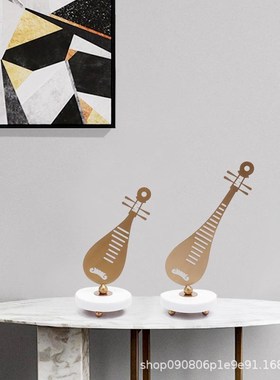 新中式金色琵琶摆件样板房售楼部B软装家居客厅书房酒柜展厅装饰