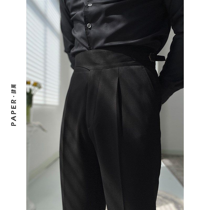 纯黑色复古高级感那不勒斯高腰直筒西裤商务深灰休闲裤西装长裤男,淘宝优惠券,粉丝福利购,淘宝优惠卷