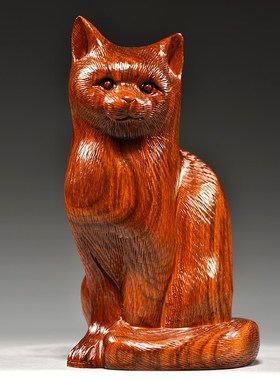 花梨木雕猫摆件吉祥动物可爱小猫红木家居装饰实木工艺品开业送礼
