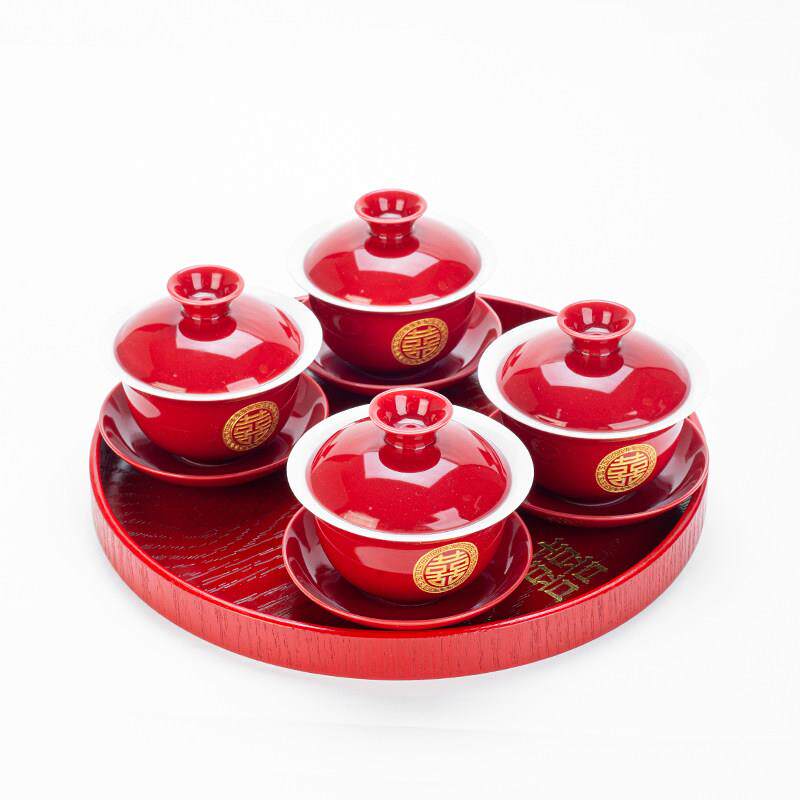 Retro Jingdezhen modified toast tea cup wedding tea set home four wedding bowls toast tea bowl toast tea kettle to send new