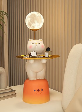 奶油风小猫咪充电夜灯台灯卧室床头入户玄关钥匙收纳桌面摆件装饰