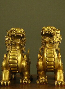 铜貔貅摆件一对黄铜招财貔恘翅膀皮丘飞天客厅办公室开业礼品大号