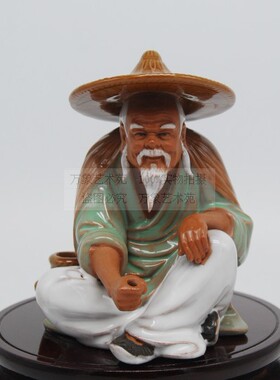 高13cm姜太公钓鱼蹲鱼优雅家居陶瓷摆件工艺品假山盆景鱼缸装饰