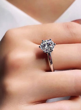 正品莫桑石女经典六爪s925纯银镀铂金设计高级独特仿真情侣婚戒女