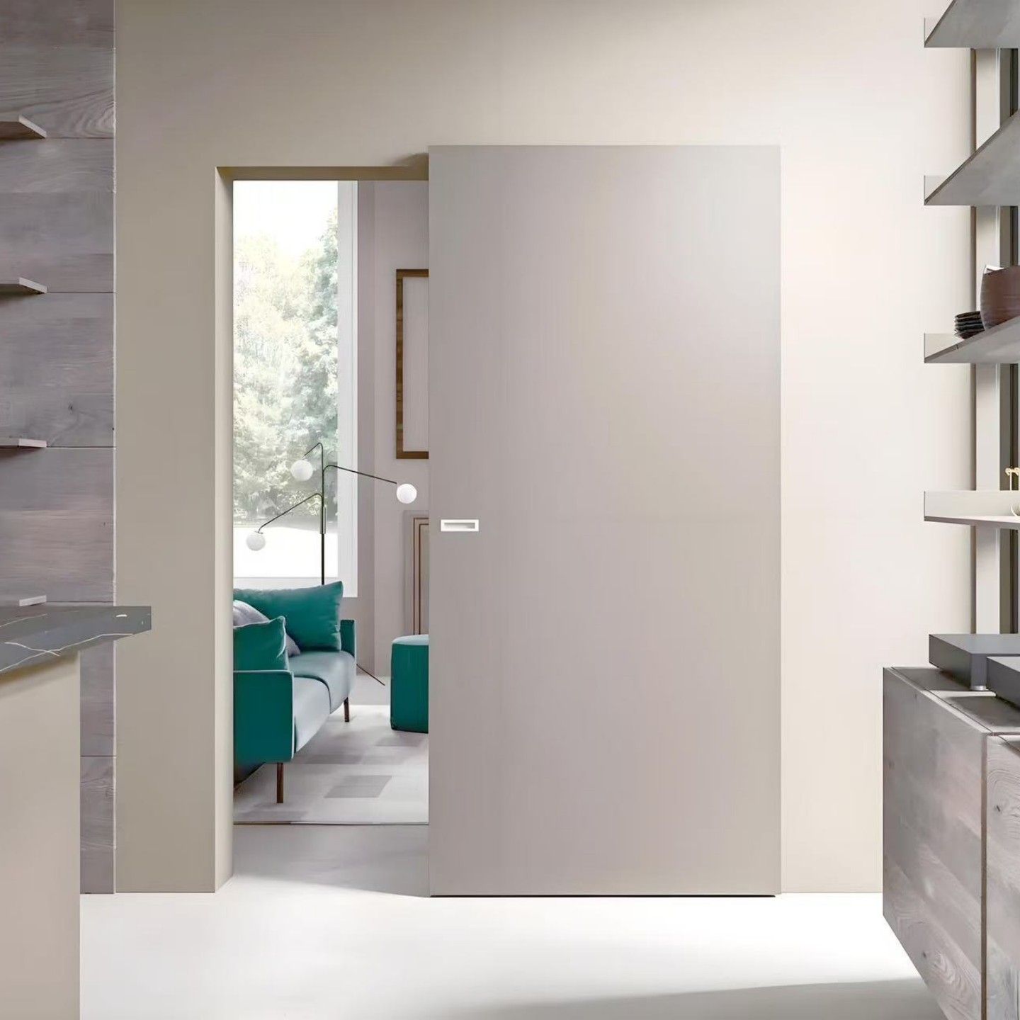 定制铝木幽灵门无轨移门隐框涂料门吊轨推拉门浴室门衣帽间卧室门 - 图1