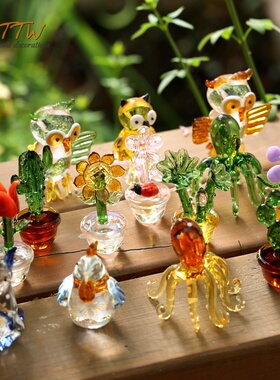 创意琉璃玻璃小花多肉动物盆栽橱窗情人节工艺品礼物家居装饰摆件