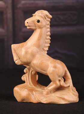 桃木马摆件木雕木质原色十二生肖马手把件汽车摆件属相马吉祥物