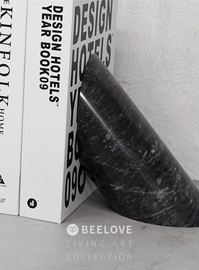 北欧天然大理石几何书挡t白色书靠简约现代摆件黑色创意软装书架