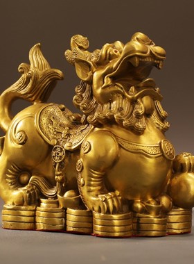 聚财貔貅一对全铜摆件招财店铺客厅公司办公室摆件工X艺品开业送
