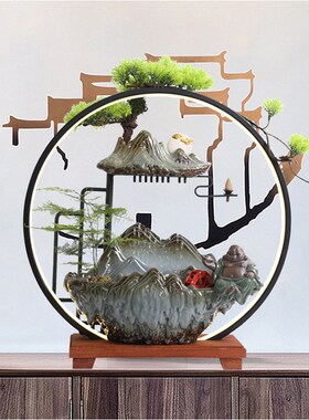 新中式流水假山生财摆件循环水客厅办公室M桌面装饰品禅意开业礼