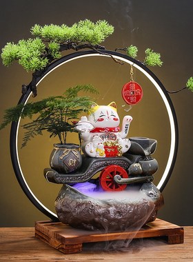 招财猫装饰流水摆k件送礼循环水客厅新中式办公室公司乔迁开业礼