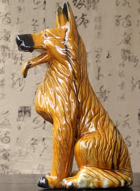 陶瓷狗摆件唐三彩狼狗旺财狗工艺品客厅装饰摆件送礼办公桌摆守财