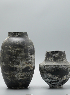 新中式创意水墨罐陶瓷花瓶摆件样板房间酒店会P所艺术花器插花摆