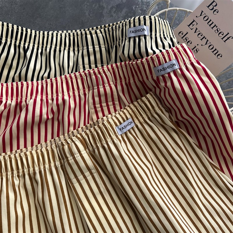 条纹阿罗裤男士纯棉居家宽松大码内裤夏透气清爽学生短裤衩平角裤 - 图2