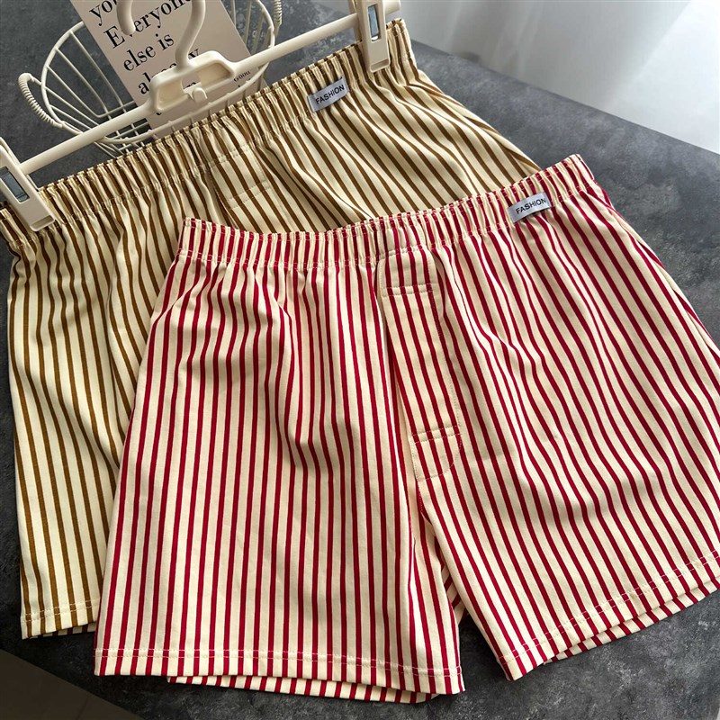 条纹阿罗裤男士纯棉居家宽松大码内裤夏透气清爽学生短裤衩平角裤 - 图0