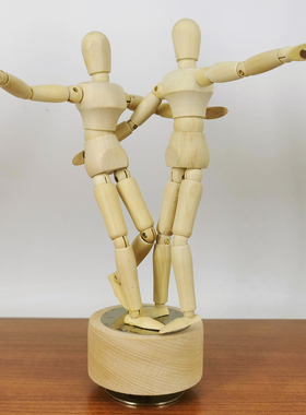 梧棣木人创意礼品摆件音乐盒木头人磁吸木偶人八音盒磁铁木头人