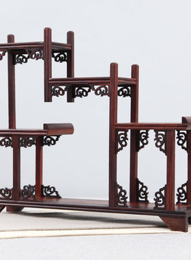 博古架摆件多宝阁k底座紫砂茶壶架茶具架红酸枝木雕工艺品摆件实