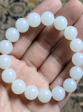 不一样的雅致~12MM圆珠手串新疆和田羊脂籽料珠子带皮吊住挂件