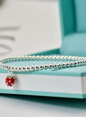 999纯银小草莓银珠亲子手链宝宝圆珠超细手串脚链小清新饰品女