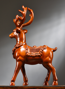 花梨木雕梅花鹿家居客厅实木一对家居办公摆设酒柜装饰工艺品