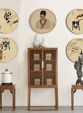中医馆装饰挂画文化诊室望闻问切新圆形镜框装饰画