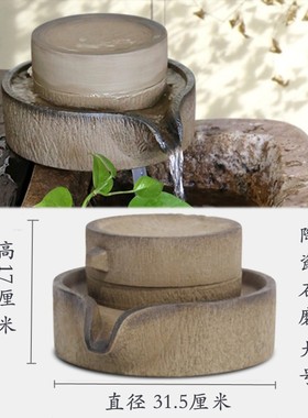 户外花园庭院阳台石槽流水喷泉假山大号植物水培创意石磨流水摆件