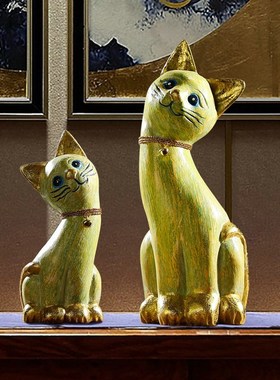 异丽泰国实木工艺品创意猫咪客厅电视柜暹罗猫家居桌面装饰品