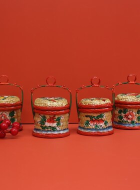 迷你手绘篮提篮家居竹篮手工竹编篮子篮潮州传统竹艺
