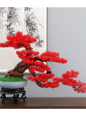 新仿真迎客松盆景罗汉松绿植家居玄关客厅酒店软装品