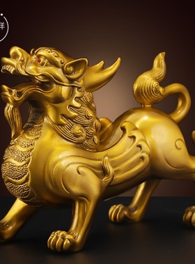 飞天独角貔貅一对黄铜家居客厅桌面铜摆饰店铺业送礼装饰品