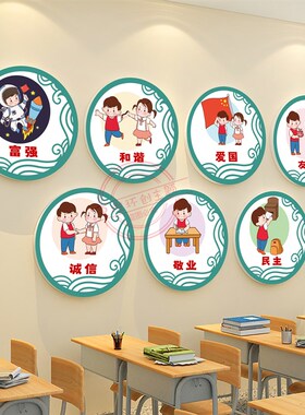 幼儿园社会义核心价值观环创d立体墙中小学字走廊教室标牌
