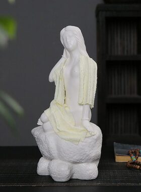 陶瓷现代人物创意美女家居工艺品摆件 古典美女出浴白瓷玄关装饰
