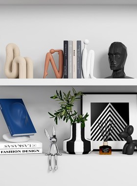 现代客厅酒柜电视柜摆件玄关书架展示柜子样板房软装饰品组合搭配