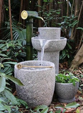 庭院花园大型竹子石磨假山流水喷泉景观户K外阳台田园石臼水景摆