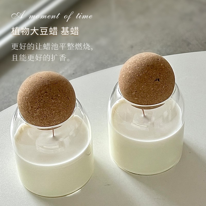 罐子香薰蜡烛杯大豆蜡圆球软木塞玻璃罐容器摆件无烟扩香创意摆台 - 图1