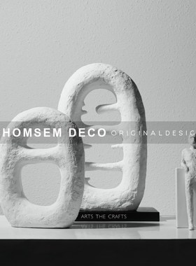 样板间白色环形艺术镂空几u何摆件现代简约客厅玄关酒柜抽象软装