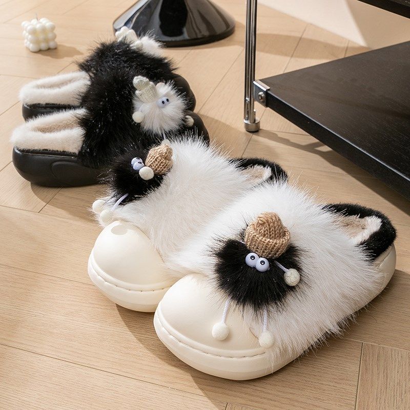 煤球棉拖鞋女冬季2024新款包跟厚底保暖室内家居毛绒踩屎感月子鞋,淘宝优惠券,粉丝福利购,淘宝优惠卷