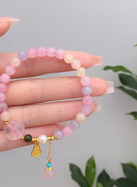 超仙甜美清新仙女风优化紫锂辉天然石手串女士设计感桃花如意手链