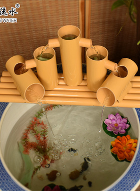 竹子流水鱼缸养鱼永动循环水增氧加湿喷泉竹筒造景水车流水器