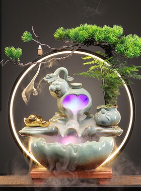创意招财福禄流水摆m件客厅家居玄关循环水办公室装饰乔迁开业礼
